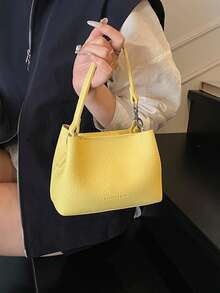 2026 Nueva primavera Bolso grande de capacidad con grano de lichí minimalista, bolso de hombro tipo cubo de alta gama para mujeres - Amarillo - Ver 6