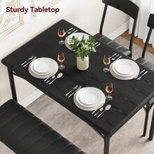 Juego de mesa para comedor para 4 personas con sillas tapizadas y banco, juego de mesa rectangular para cocina, ideal para espacios pequeños, apartamento, estudio o rincón de desayuno - Negro - Ver 3
