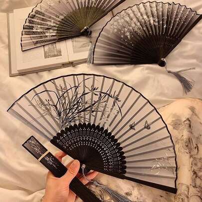 1 chiếc quạt xếp kiểu Trung Quốc mới, đạo cụ chụp ảnh, quạt cổ điển, thích hợp cho các điểm tham quan, múa truyền thống, quạt tre thủ công.