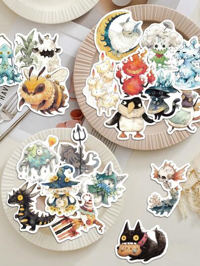 50张神奇童话怪兽贴纸：独特奇趣的设计，非常适合用于日记本、吉他、滑板、手机壳、笔记本电脑、派对、行李箱和桌面装饰——趣味贴纸