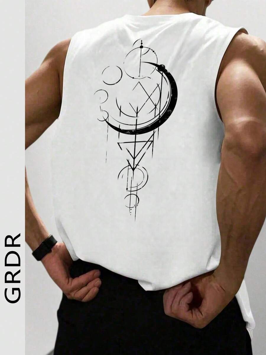 GRDR 男士夏季印花圆领休闲背心 - 白色 - 查看 1