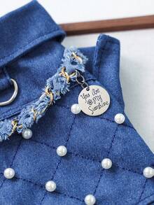 PETCIRCLE 1件宠物衣服，狗狗/猫咪套装，小型犬/幼犬时尚可爱舒适珍珠链外套 - 藍色 - 查看 7