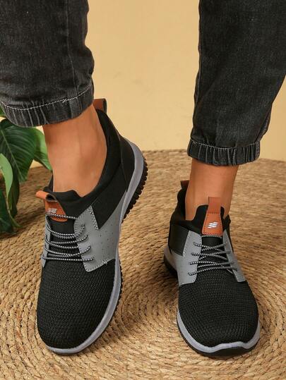 New Spring/Summer Men's Knitted Patchwork Lace-Up Casual Shoes, Soft Sole Non-Slip Breathable, Versatile Daily Commute Sneakers