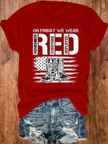 Women's T-Shirt On Friday We Wear Red Remember Everyone Deployed Design For Women 4th Of July Outfit Women, S To 2XL Light And Not Stuffy Suitable For All Seasons Suitable For Daily Leisure Street Wear And Other Scenes,Elegant And Fashionable With Feminine Charm. Ideal For Holiday Gifts. Saint Patrick's Day, Mother's Day, Valentine's Day Gifts. Suitable For Spring And Summer Seasons. Refreshing, Exquisite And Magnificent. Suitable For Casual, Sports, Vacation, Travel, Beach Wear And Daily Wear. Versatile And Suitable For All Occasions. Elegant Women's Sets, Shirts, Pink Summer Outfits, Vacation Outfits For Women. - 紅色 - 查看 1