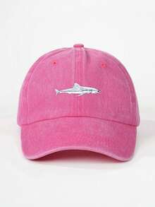 1pc Women's Embroidered Shark Washed Baseball Cap, Adjustable Outdoor Sun Protection Casual Hat For Spring/Autumn Travel Beach, Unisex Y2K Style Hat - A - 查看 13