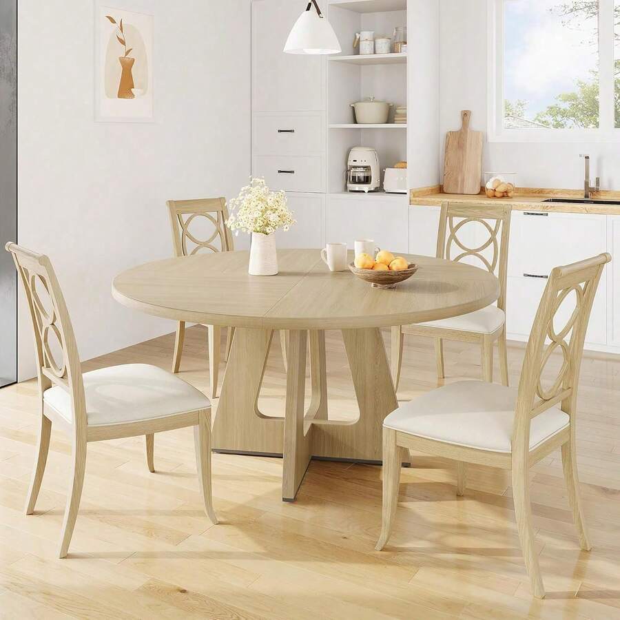 Mesa de comedor redonda de granja de 47 pulgadas para 4 - 6 personas, tapa de madera con base de pedestal, cocina de círculo perfecto y mesa de comedor - Marrón - Ver 1