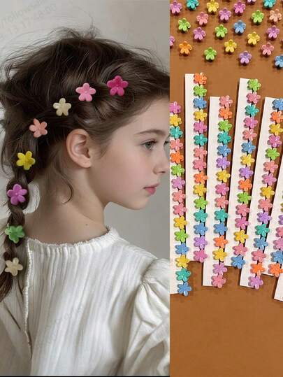 50pcs Colorful Flower Small Hair Clips, Random Colors, Cute Hair Accessories For Girls