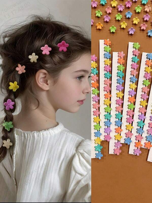 50pcs Colorful Flower Small Hair Clips, Random Colors, Cute Hair Accessories For Girls