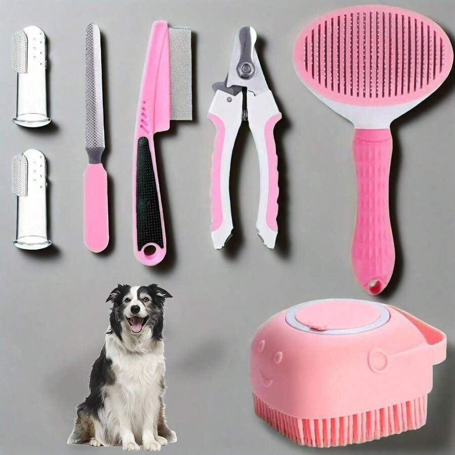 7 Piece Pet Grooming Tool Set, Including Flea Comb, Shedding Brush, Shedding Tool, Pet Nail Clippers, Pet Grooming Gloves, Toothbrush, Suitable For Pet Self-Cleaning, Nail And Coat Care, Teeth Cleaning, Complete Pet Care Solution For Healthy And Happy Paws And Coats! - Nhiều màu - Xem 1