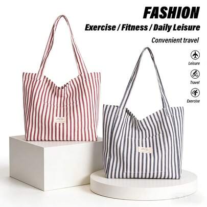 Túi đeo vai đa năng kiểu Hàn Quốc, túi thể thao & thường ngày, túi xách du lịch & công sở, túi mua sắm, túi đi làm, túi đi chuyến ngắn, túi đựng đồ đa chức năng chống thấm nước & bền bỉ với họa tiết sọc.