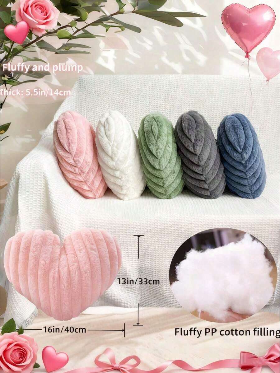 ..Valentine's Day Heart Pillow Decorative Throw Pillows, Heart Shaped Soft Fluffy Faux Fur Cute Pillows Cushions For Couch Chair Bed Bedroom Room Home Decor Aesthetic, Pink.... WRRX - 黑色 - 查看 1