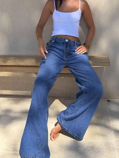 Y2K Style High Waist Loose Wide Leg Vintage Washed Jeans For Women, Retro Street Fashion Pants Casual Spring