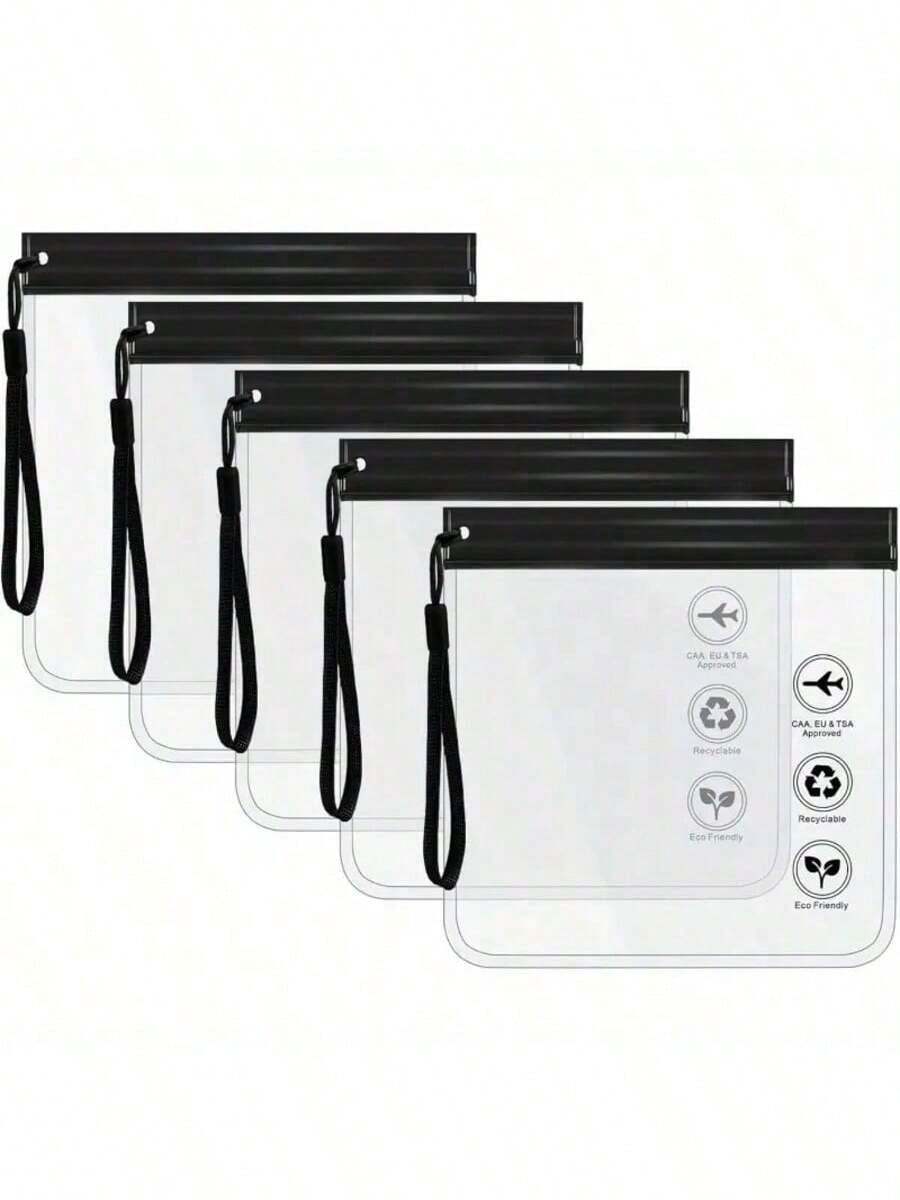 5PCS Of Clear EVA Toiletry Bags - TSA Certified, 1 Quart (Approx. 950 Ml) Capacity, With Zipper, Leak-Proof Seal, Waterproof Travel Cosmetic Bags, Suitable For Toiletries, Cosmetics And Liquids (20x20 Cm / 7.8in*7.8in). - Multicolor - View 1