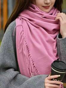 MilyModa Women's Faux Cashmere Scarf, Thin Winter Scarf, 150g With Fringe - Rose - View 1