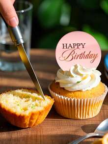 10pcs Rose Gold Mirror Acrylic Cupcake Toppers, Happy Birthday Cake Plate Decorations, Round Birthday Party Dessert Baking Cake Decor - Rose Gold - View 9