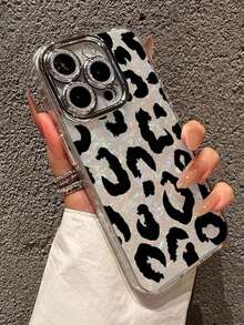 Black Leopard Print Phone Case Compatible With Apple 16 Pro Max / 14 - Black and White - View 1