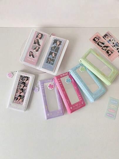 1 Pc Fashionable Bowknot Print Four-Grid Cards Holder Small Photo Card Album For Collectors Cartoon Photobooth Album For Photo Strips Holders Organizers Decorative Card Holders Mini Photo Album