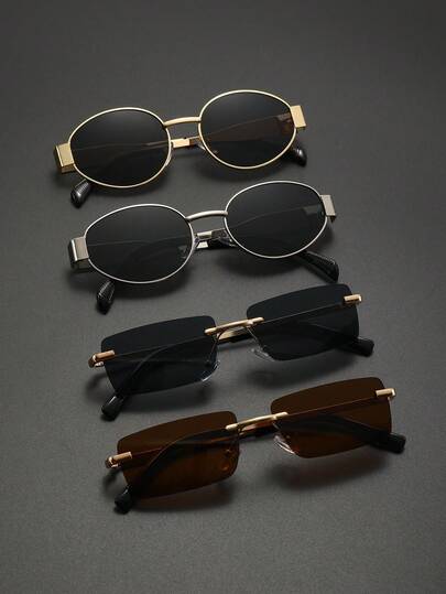 4副复古椭圆形镜框休闲夏季时尚男士眼镜，Y2K风格，防紫外线，适合海滩旅行派对，日常佩戴眼镜套装