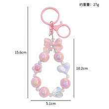 1件装 时尚创意粉彩串珠蝴蝶结爱心钥匙扣/包包挂饰 - 彩色 - 查看 5
