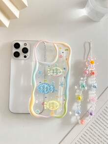海洋彩绘海鱼装饰奶油色波浪边手链带简约防摔加厚手机保护壳，印花，兼容 17/17Pro/17ProMax/ 16 XR/7/8/ 15ProMax/12PROMAX/13PROMAX/14PROMAX/13/14/11/12P/14/P11/P12/XS/XR/78P/78GES2，适用于A134G/A22/A21S/A514G/A52/S22 Ultra/A335G/A34/A35，适用于Note 10/114G/11Lite/A53，TPU材质，适用于A14/A23/S23 Ultra/S24/A14/A15/S23/A73/A55/A54手机壳，国际版，非国内版 - 彩色 - 查看 2