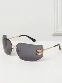 Miu Miu Women's Retro Oval Cat Eye Sunglasses, Black Frame With Gold Logo, Fashionable Designer Style Sunglasses Suitable For Summer Beach Travel - Black - View 8