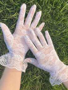 1 Pair White Lace Women's Gloves, Suitable For Parties, Weddings, Opera, Afternoon Tea And Other Occasions.Women's Autumn Apparel. - 白色 - 查看 3