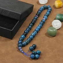 33 piezas de cuentas de rosario hechas a mano de piedra azul de 10 mm para meditación y oración, viene con una elegante caja de regalo - Azul - Ver 2
