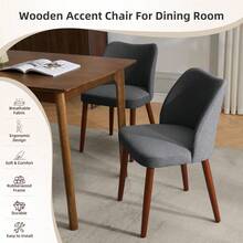 Silla para Comedor moderna Set de 2 Unidades, Silla de cocina tapizada con Tela Duradera de Cuero PU (Textura Lino) con asiento acolchado para Mayor Confort, Silla para Comedor Estilo Mid - Century con patas de madera, ideal para Sala de Estar, Restaurantes y Cafés - Tela de lino - Gris oscuro - Ver 6