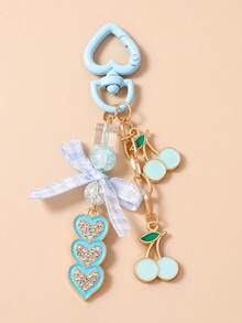 1pc Fruit Bow Keychain, Cherry Heart Keyring, Girl Bag Charm - Multicolor - View 9