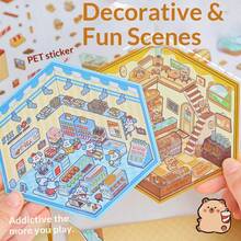 3D Puppy Convenience Store Themed Sticker Set, 3pcs Set Includes 1pc 140x130mm Scene Card + 2pcs 150x125mm PET Stickers, Ins Style Korean Cartoon Scrapbooking Material, Miniature Scene Scrapbook Stickers, DIY Dollhouse Decor Stickers, Cute Puppy Convenience Store Theme, High-Quality Transparent PET Material, Waterproof & Durable, Creative 3D Collage Effect Scrapbook Supplies - Cute Cartoon Landscape Stickers - View 2