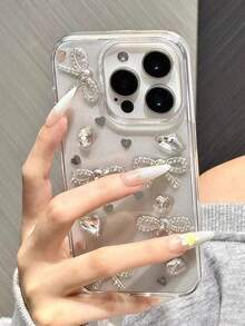 3D蝴蝶结女孩风格手机壳，兼容苹果16 Pro Max，透明苹果17 Pro保护套 - 無色 - 查看 2