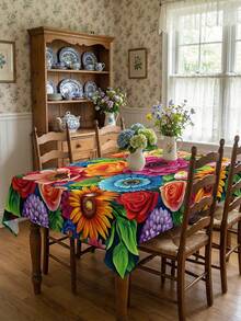 1pc Vibrant Floral Tablecloth, Polyester, Machine-Made, 6 Sizes, No Wrinkles, Perfect For Birthdays, Parties, And Holidays - Indoor & Outdoor Use, Home Decor, Party Table Cover | Vibrant Table Setting | Durable Tablecloth, Tablecloth Home Decor ,Table Cloth,Kitchen Wedding ,Wedding Table, Centrepiece Room Decor , Vintage Decor - Multicolor - View 16
