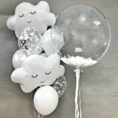 10pcs/Set Smiling Face Cartoon Cloud Bubble Transparent Foil Balloons Set, Suitable For Birthday Party Decoration