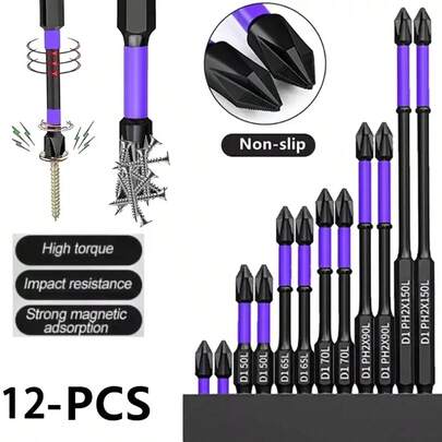 Bits Magnético Ponteira Parafusadeira Ph2 Jogo 12 Pcs Imantado Antiderrapante Com Imã Sextavado