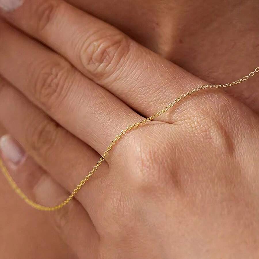 1件2毫米不锈钢O型环项链，男女皆宜的情侣时尚单品，DIY项链配件，经典简约圣诞礼物 - 金色 - 查看 1