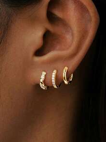 3件套精致耳环，适合单耳佩戴，呵护娇嫩耳垂，小巧时尚，可叠戴。 - 3件套-銀色 - 查看 16