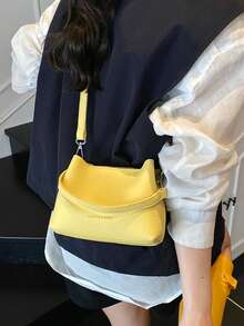 2026 Nueva primavera Bolso grande de capacidad con grano de lichí minimalista, bolso de hombro tipo cubo de alta gama para mujeres - Amarillo - Ver 8