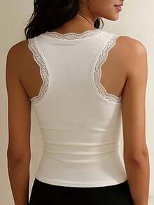 1 chiếc áo hai dây ren mùa hè, kiểu dáng ôm sát, không tay, hở lưng, phong cách Hàn Quốc ngọt ngào, có mút ngực. - trắng - Xem 2