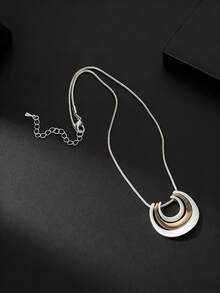 2026NEW Two Tone Crescent Pendant Snake Chain Necklace Minimalist Geometric Jewelry For Women - Silver + Gold - View 4