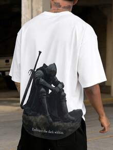 FRACTYR Men's Summer Casual Street Fashion Loose Sitting Graphic Print Loose Round Neck Short Sleeve T-Shirt - White - View 2