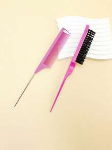 2pcs Hair Styling Brush Set, Includes Curling Rollers & Teasing Comb For Voluminous Hairstyles - Multicolor - View 11