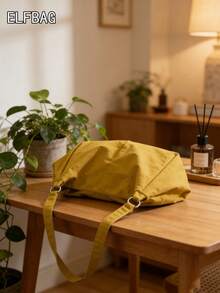 Túi đeo vai cỡ lớn, màu trơn, kiểu dáng tối giản, thanh lịch dành cho nữ, túi xách đa năng tiện dụng cho công sở, học tập và du lịch. - Màu vàng ngỗng - Xem 8