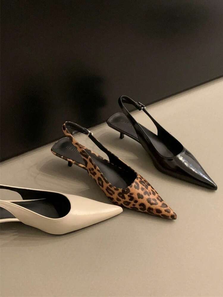 2025夏季新款尖头荷叶边金属扣性感细高跟凉鞋，女士款 - 黑色 - 查看 5