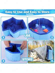 1pc Foldable Cat Water Play Pool Toy, Portable Indoor/Outdoor Cat Water Bowl With 6pcs Sound-Making Toys, Cat Interactive Entertainment Set, Essential Cat Supplies For Summer, Keeps Cats Entertained! - Blue - View 8