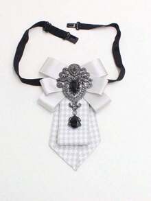 1pc Retro Houndstooth Bow Tie Necklace, Satin Decor Collar Necklace, Collegiate Style Shirt Collar Accessory - A - View 6