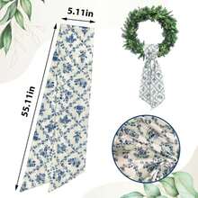 Ftuuo Wreath Sash For Front Door Blue Floral Wreath Satin Sash Burlap Garland Ribbon Accessories For Wreath Yard Doorway Indoor Outdoor Bow Bridal Shower Home Decor,5.11 X 55.1 - ColorA - View 2