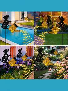 Solar Lights Outdoor Decorative, Watering Can With Cascading Lights, With Cat/Dog Silhouette Garden Stakes, Gifts For Mom Women, Waterproof Metal Garden Decor For Yard Art, Outside, Patio, Lawn Ornaments - Multicolor - View 5
