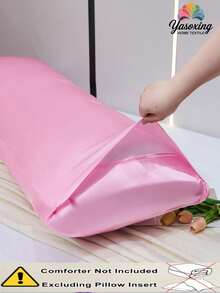 1pc 100% Premium Silky Smooth Solid Color Pillowcase Without Filling, Faux Silk Soft & Breathable Envelope Closure Pillow Cover, Suitable For Bed, Home, Sofa, Farmhouse Style, 20" X 54", Decorative Pillow Sham For Women & Men, Machine Washable (Pillow Insert Not Included) - Pink - View 4