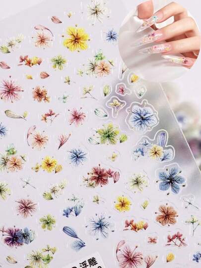 1 pièce Autocollants d'art pour ongles avec fleurs séchées réalistes et colorées, décalcomanies d'ongles 3D en relief ultra-fines et minuscules de marguerites, parfait pour la conception d'art pour les ongles