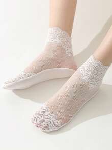 1/5/10双装女士蕾丝高品质春夏薄款透明性感柔软透气短袜 - 彩色 - 查看 6